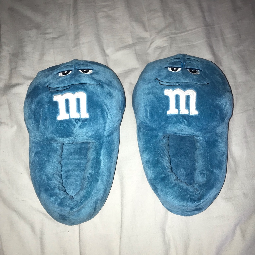 Blue M&M Plush Slippers - Adult Small